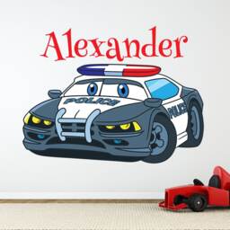 Personalized Name Wall Decal - Police Car Art Kids Room Decor Vinyl - thumbnail 3