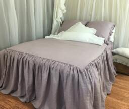 Orchid Linen Bedspread, Waterfall Ruffle Bed Cover, Bedding Shabby Chic