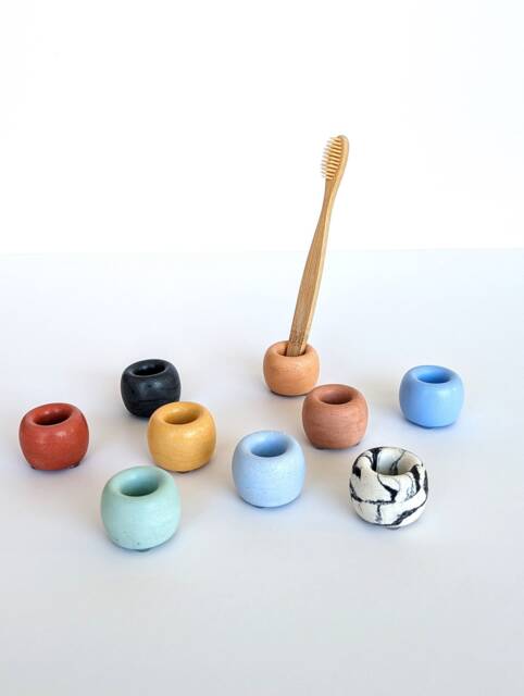 Curve Concrete Toothbrush Holder - 35 Colours Eco Friendly Bamboo Storage Bathroom Decor Organisation - image 1