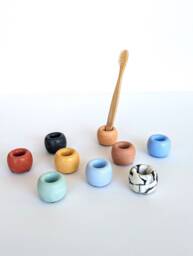 Curve Concrete Toothbrush Holder - 35 Colours Eco Friendly Bamboo Storage Bathroom Decor Organisation - thumbnail 1