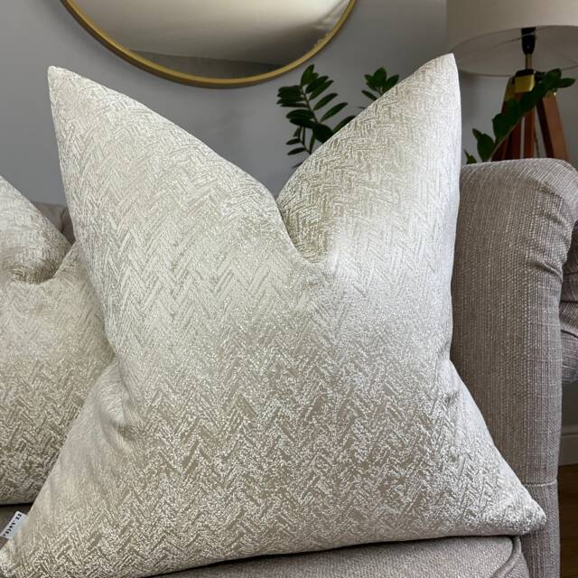 "Luxury Cushion Cover, Modern Pillow Cream - Gold Shimmer Designer Fabric. Herringbone Design Double Sided, 16"" 18"" 20"" 22"" 24"" 26" - image 1