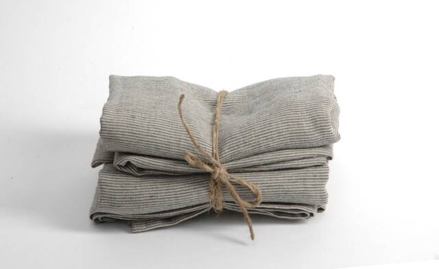 Set Of 2 Soft Linen Bath Towels Pure Fabric Sheets Natural & Dark Grey/Natural Narrow Printstripes Stonewashed Linen - image 1