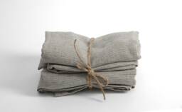 Set Of 2 Soft Linen Bath Towels Pure Fabric Sheets Natural & Dark Grey/Natural Narrow Printstripes Stonewashed Linen - thumbnail 1