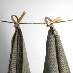 Set Of 2 Soft Linen Bath Towels Pure Fabric Sheets Natural & Dark Grey/Natural Narrow Printstripes Stonewashed Linen - thumbnail 2