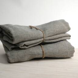 Set Of 2 Soft Linen Bath Towels Pure Fabric Sheets Natural & Dark Grey/Natural Narrow Printstripes Stonewashed Linen - thumbnail 4