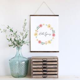 Watercolour Spring Wreath Print Pink & Yellow Floral Wall Art - Unframed - thumbnail 3