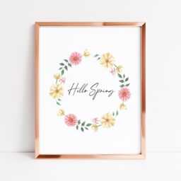 Watercolour Spring Wreath Print Pink & Yellow Floral Wall Art - Unframed - thumbnail 2