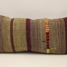 Handwoven Turkish Kilim Lumbar Pillow Cover, Ethnic Boho Throw, 12x24 - thumbnail 2