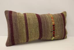 Handwoven Turkish Kilim Lumbar Pillow Cover, Ethnic Boho Throw, 12x24 - thumbnail 1