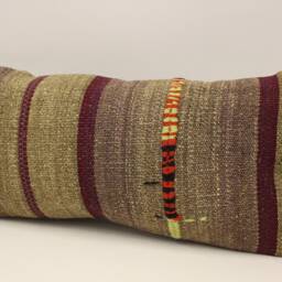Handwoven Turkish Kilim Lumbar Pillow Cover, Ethnic Boho Throw, 12x24 - thumbnail 3
