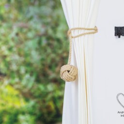 Handmade Natural Jute Rope Curtain Tiebacks - Small Monkey Fist Knot Beige Holdbacks - thumbnail 3
