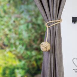 Handmade Natural Jute Rope Curtain Tiebacks - Small Monkey Fist Knot Beige Holdbacks - thumbnail 2