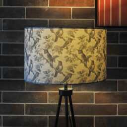 Grey White Bird Print Lampshade 25cm 30cm 35cm 40cm 45cm - Drum Lamp Shade Velvet Handmade Home Decor Ceiling Floral Birds Greyscale - thumbnail 2
