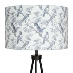 Grey White Bird Print Lampshade 25cm 30cm 35cm 40cm 45cm - Drum Lamp Shade Velvet Handmade Home Decor Ceiling Floral Birds Greyscale