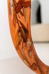 Large Oval Amber Wall Mirror, Handmade Botanical Frame, Statement Decor