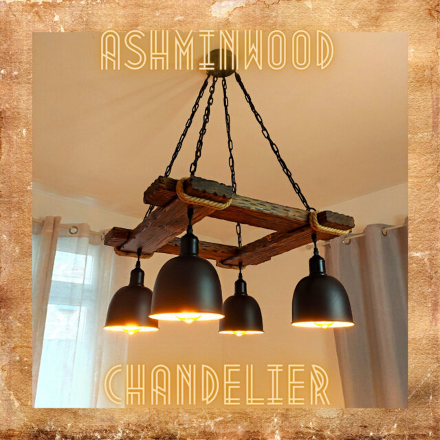 Rustic Chandelier - Hanging Light Fixture Wood Farmhouse Lights Industrial Style Lighting Bar Restaurant - image 1
