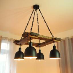 Rustic Chandelier - Hanging Light Fixture Wood Farmhouse Lights Industrial Style Lighting Bar Restaurant - thumbnail 2