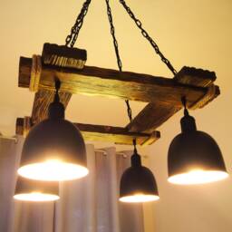 Rustic Chandelier - Hanging Light Fixture Wood Farmhouse Lights Industrial Style Lighting Bar Restaurant - thumbnail 3