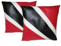 2 Red White & Black Fan Stripe Faux Leather Cushion Covers 16 - thumbnail 1