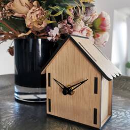 Clock Cute Hut - Small Wooden Table Clock, Gray Desk - thumbnail 4