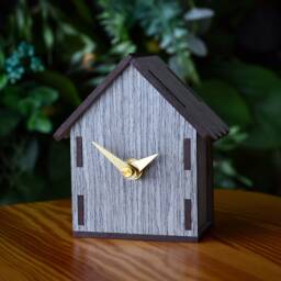 Clock Cute Hut - Small Wooden Table Clock, Gray Desk - thumbnail 3