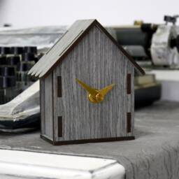 Clock Cute Hut - Small Wooden Table Clock, Gray Desk - thumbnail 2