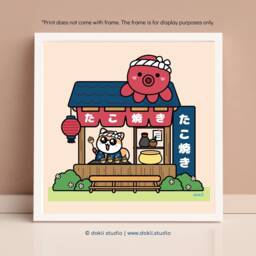 Shiba Art Print - Sunnie's Takoyaki Stand Cute Stall Illustration Kawaii Japanese Food Poster Inu Lover - Dokii Studio - thumbnail 2