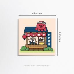 Shiba Art Print - Sunnie's Takoyaki Stand Cute Stall Illustration Kawaii Japanese Food Poster Inu Lover - Dokii Studio - thumbnail 3