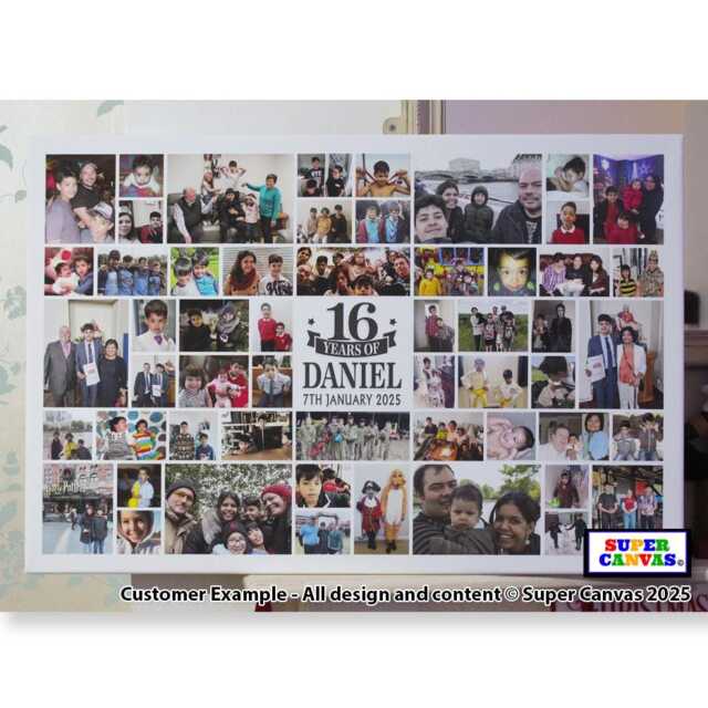 Happy 16Th Birthday Daughter Son Grandson Granddaughter Custom Party Picture Photo Collage Board Framed Canvas Print Gift - image 1