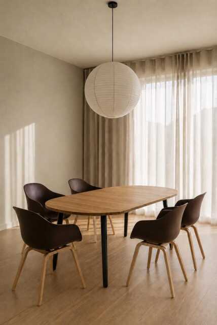 Extendable Solid Oak Dining Table - Round Steel Legs Handmade in Britain Gaia Collection - image 1