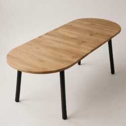 Extendable Solid Oak Dining Table - Round Steel Legs Handmade in Britain Gaia Collection - thumbnail 3