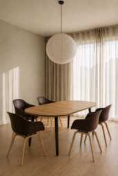 Extendable Solid Oak Dining Table - Round Steel Legs Handmade in Britain Gaia Collection - thumbnail 1