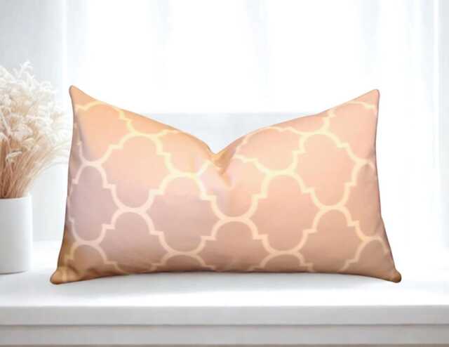 Moroccan Ikat Lumbar Decorative Pillow Cover Grey Cream Geometric Cushion, 12x20 Cotton - image 1