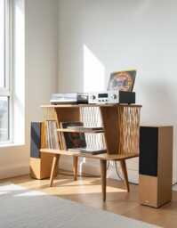 Mid Century Modern Record Player Stand, Vinyl Storage, Handmade Plywood Media Console, Retro Hi-Fi Unit
