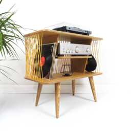 Mid Century Modern Record Player Stand, Vinyl Storage, Handmade Plywood Media Console, Retro Hi-Fi Unit - thumbnail 2