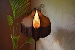 Handmade Brown Scalloped Lampshade With Fringe Retro Silk Shade - Etsy - thumbnail 1
