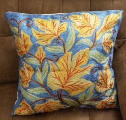 "Handmade Silk Embroidery Cushion Cover Golden Maple Leaf Throw Pillow - 16""x16" - thumbnail 1