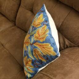 "Handmade Silk Embroidery Cushion Cover Golden Maple Leaf Throw Pillow - 16""x16" - thumbnail 2