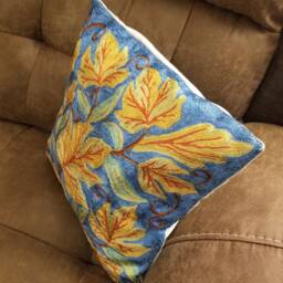 "Handmade Silk Embroidery Cushion Cover Golden Maple Leaf Throw Pillow - 16""x16" - thumbnail 3