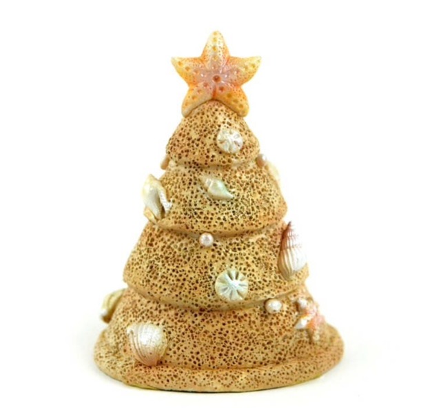 Coastal Christmas Xmas Tree, Miniature Sand & Seashell Beach Themed Home Decor, Figurines
