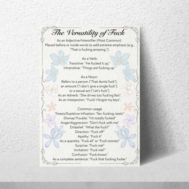 Rude Poster, Grammar Uses Of The Word Fk, Etymology Lexicology Print, Quirky Wall Art, A4 Poster Funny Gift - image 1