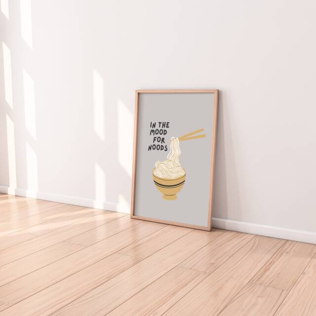 In The Mood For Noods Print - Kitchen Print, Noodles Food Wall Art, Decor, Minimalist Retro Chopstix - image 1