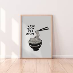 In The Mood For Noods Print - Kitchen Print, Noodles Food Wall Art, Decor, Minimalist Retro Chopstix - thumbnail 2
