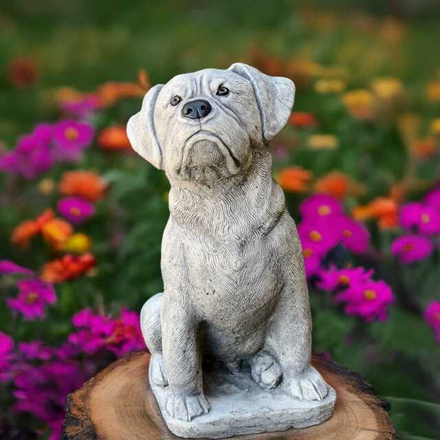 Concrete Bulldog Statue Sitting Boxer Dog Figurine Rottweiler Cement Sculpture Realistic Stone Pet Memorial Garden Yard Art Dog Lover Gift - image 1