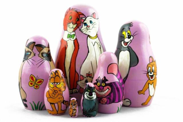 Handmade Cartoon Cats Nesting Dolls Wooden Stacking Toy, Kids Decor - image 1