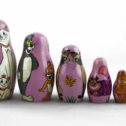 Handmade Cartoon Cats Nesting Dolls Wooden Stacking Toy, Kids Decor - thumbnail 2