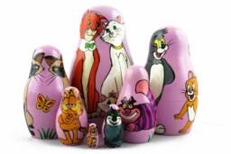 Handmade Cartoon Cats Nesting Dolls Wooden Stacking Toy, Kids Decor - thumbnail 1
