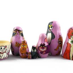 Handmade Cartoon Cats Nesting Dolls Wooden Stacking Toy, Kids Decor - thumbnail 3