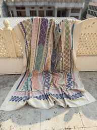Bohemian Cotton Suzani Quilt - Hand-stitched Artisan Textile, Colorful Reversible Bed Or Sofa Throw - thumbnail 1