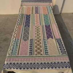 Bohemian Cotton Suzani Quilt - Hand-stitched Artisan Textile, Colorful Reversible Bed Or Sofa Throw - thumbnail 2